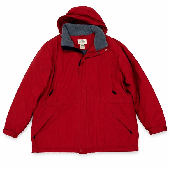 L.L. Bean Men’s Vintage Jacket Coat Polartec Thinsulate Hooded Red XXL OBDX5
